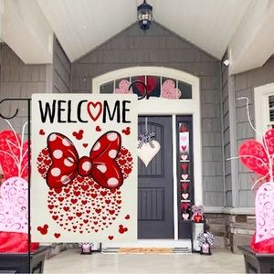 New Disney Mickey & Minnie Mouse Valentines Day Garden Flag 12x18 Holiday Wreath